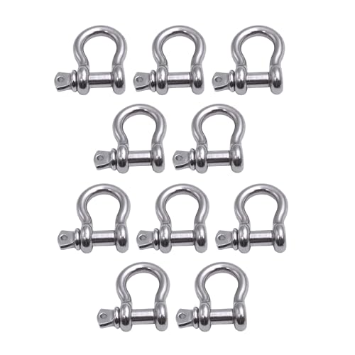 316 Stainless Steel Bow Shackle with Oversized Screw Pin, Marine-Grade Hardware for Anchor Lines, Towing, Dinghies, Canoes, Trailers, Utility Tie-Downs & Off-Road Recovery - size: 5/16" with 3/8" Pin .825T WLL, style: 10-Pack