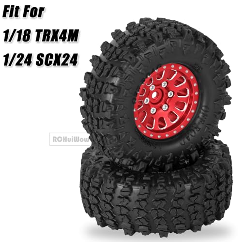 1.3 Beadlock Wheels 1.3 Beadlock Tires 1.3" RC Wheel and Tires Set for 1/18 TRX4M 1/24 SCX24 RC Crawler Car,Alloy Aluminium 1.3 RC Wheel Rims Super Large Soft Tires,4pcs,Red - color: Red(4pcs)