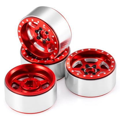 1.3inch Aluminium Beadlock Wheel Hub Rims for Axial SCX24 TRX4M 1/18 1/24 RC Crawler Car Upgrade Parts (Red) - color: Red