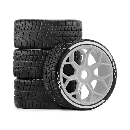 4PCS RC Highway Off-Road Truck Wheels & Tires - Compatible with 1/8 Typhon 6S BLX, 1/7 Infraction 6S BLX/Limitless - Foam Insert Plastic Rims （4 Small ） (white) - color: white