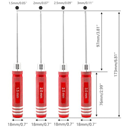 4 Pieces Hex Screw Driver Set 1.5mm 2.0mm 2.5mm 3.0mm Allen Wrench Keys Screwdriver Kit RC Repair Tools for Traxxas RC Car Drone Multi-Axis Helicopter Arrma Axial Losi Redcat Racing (Red) - color: Red