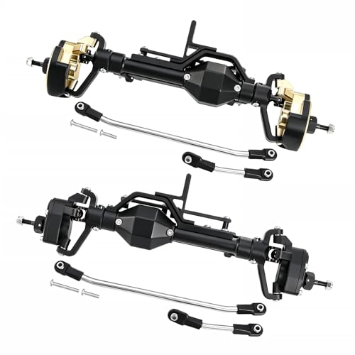 LCG 4WS Heavy Aluminum Front Rear Portal Axle Set+Brass Knuckles 50° 4 Wheel Steering for 1/10 RC Crawler Axial Capra 1.9 Chassis (Black) - color: Black