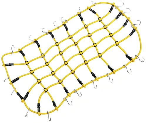 1/10 RC Elastic Cargo Net with Hooks, 240×140mm Roof Luggage Net for SCX10 | Compatible with 1/10 1/8 Traxxas TRX-4, D90, D110, SCX10, 90046 1/10 1/8 Crawler Truck Buggy Rack Accessories (Yellow) - color: Yellow