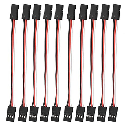 10PCS 3 Pin Servo Extension Cable Futaba JR RC Car Helicopter Aircraft Brass Core Connector Wire (100mm Female to Female) - size: 100mm female to female