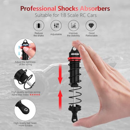 RC Car Shock Absorbers, 130mm Rear Shocks 110mm Front Shocks Set | Adjustable Shocks Compatible with 1/8 Arrma Typhoon 6S Redcat FS/ZD Racing Buggy Truggy Replacement Parts (Black) - color: Black (2F+2R)