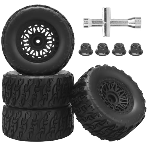 1/10 RC Short Course Truck Tires, daitoku 12mm Hex RC Wheels and Tires for 1/10 Traxxas TRX4 Slash Arrma Losi Tenacity Vkar 10sc Hpi - Style A (Black) - style: Style A