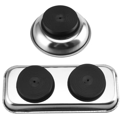 SINJEUN 10 Pieces Rectangle Magnetic Part Tray, 2 Sizs Magnetic Tray Set 6x2.55x1 and 2.95x1 Inch Stainless Steel Magnetic Tray Holder for Screws, Nut, Bolt and Metal Part - size: Rectangle + Round