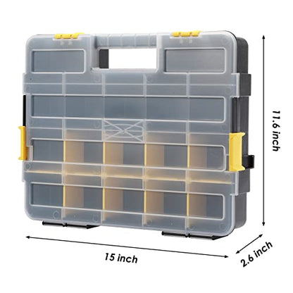 MIXPOWER 2 Pieces 34-Compartment Toolbox Organizer sets, 20 Removable Dividers, Black/Yellow, 2 Pieces Set, Excellent for Screws, Nuts, Small Parts - size: Black/Yellow