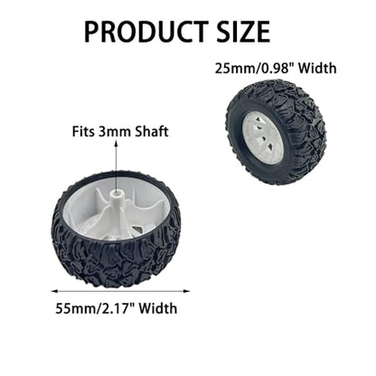 4PCS Toy Car Wheel 55mm Model Car Rubber Tire Wheel with Metal Shaft Axles for RC Car Truck DIY Model Toy Building Project (3x55mm) - style: 3x55mm