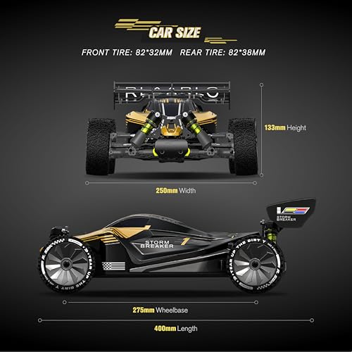 RLAARLO 1/10 Brushless RC Cars, 4×4 Buggy, 50+ MPH, Carbon Fiber, Ages 8+ | 3650-2650KV Brushless Motor, 4WD, 3S LiPo, Alloy Chassis, Sealed Diffs, 20kg Servo, 6CH Radio, Waterproof, All-terrain