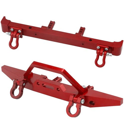 Aluminum Front Rear Bumper & Trailer Hook Compatibke with MN Model MN128 MN-128 1/12 RC Car (Red) - color: Red