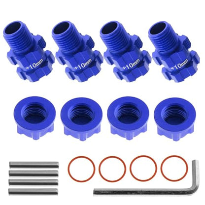 RC Wheel Hex Hubs Adapter 14mm to 17mm Widen 10mm Extended Wheel Hub Drive with Anti-dust Cap Nuts Compatible for Arrma 1/10 3S Granite Mega Senton Big Rock New BIGROCK Typhon Upgrade Parts - color: Blue