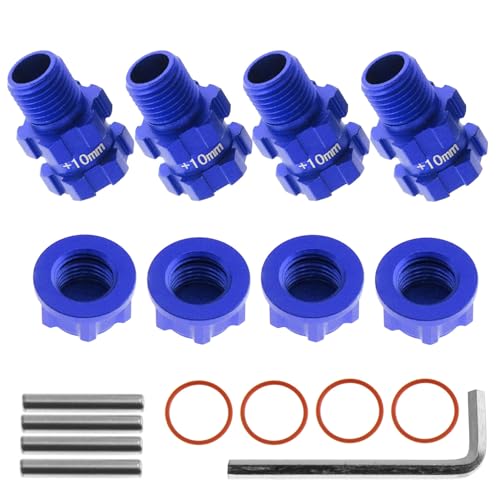 RC Wheel Hex Hubs Adapter 14mm to 17mm Widen 10mm Extended Wheel Hub Drive with Anti-dust Cap Nuts Compatible for Arrma 1/10 3S Granite Mega Senton Big Rock New BIGROCK Typhon Upgrade Parts - color: Blue