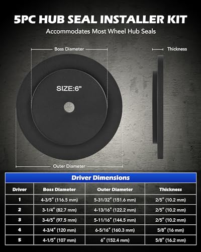 Orion Motor Tech Truck Hub Seal Installer Kit, Heavy Duty Seal Drivers Compatible with Class 7 8 Trucks, Set of 5 - size: 4-13/16 to 6-5/16 in.