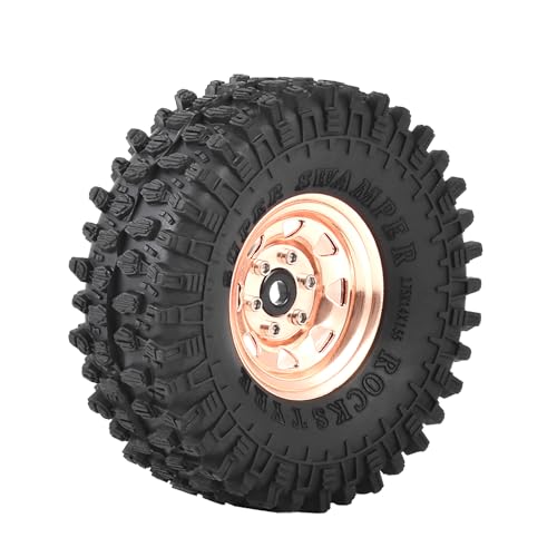4PCS 1.55 inch Aluminum Alloy Metal Beadlock Wheels Rim and Rubber Tires for 1/10 RC Rock Crawler Car for Axial AX90069 D90 TF2 Tamiya CC01 JIMNY UTB18 Upgrade Parts(95MM,Rose Gold) - color: 95mm,rose Gold