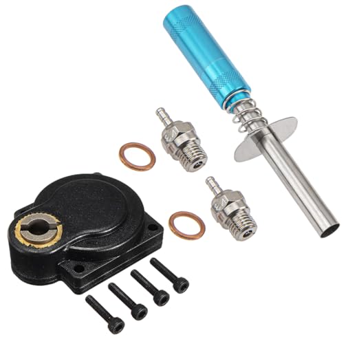 27mm Electric Roto E-Start Power Starter Drill Plate Nitro Engine Backplate Power Back Cover 11011 & 2Pcs N3 Hot Spark Glow Plugs No.3 & RC Igniter Engine Starter