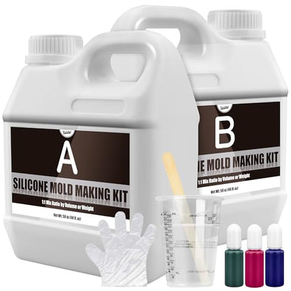 Silicone Mold Making Kit, 100oz/2.6L Liquid Silicone Rubber 15A for Casting | Translucent 1:1 silicone rubber kit includes 3 color pigments for making resin, candle, soap and craft molds with easy mixing - color: Translucent, 100oz