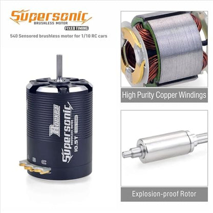 1-2S Supersonic 540 6.5T/5550KV Sensored Brushless Motor Fixed Timing Shaft ø3.175mm for 1/10 RC Drift Racing Car Touring Car - size: 6.5T Modified