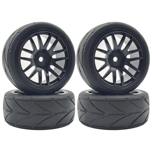 RC 1/10 On Road Touring Tires & Wheels 12mm Hex Hard Plastic Rims OD 65mm Street Racing Tyre for 1:10 1/12 Rally Drift Car Tamiya TT01 TT02 Traxxas XV02 XV01 HPI KYOSHO PTG2 4PCS (Black) - color: Black