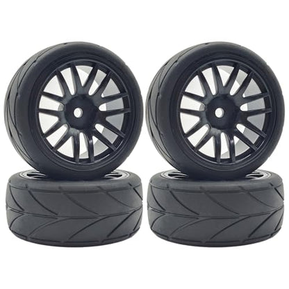RC 1/10 On Road Touring Tires & Wheels 12mm Hex Hard Plastic Rims OD 65mm Street Racing Tyre for 1:10 1/12 Rally Drift Car Tamiya TT01 TT02 Traxxas XV02 XV01 HPI KYOSHO PTG2 4PCS (Black) - color: Black