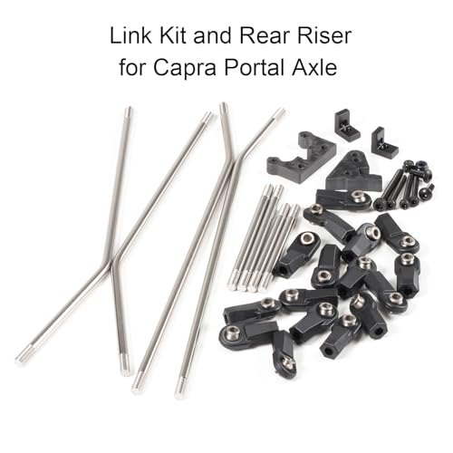 Stainless Steel Links Kit and Carbon Rear Link Riser, Fit for V3 Chassis | 4mm Stainless Steel Links with 16 Rod Ends, Based on Capra Portal Axle, Adjustable Wheelbase