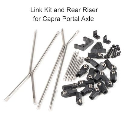 Stainless Steel Links Kit and Carbon Rear Link Riser, Fit for V3 Chassis | 4mm Stainless Steel Links with 16 Rod Ends, Based on Capra Portal Axle, Adjustable Wheelbase