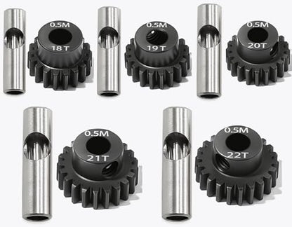 0.5M Pinion Gear 18T 19T 20T 21T 22T Hardened Steel 3.175mm Bore with 2.3mm Adapter Shaft, Gear for ARRMA 1/14 Typhon 1/16 Mojave 1/18 Granite, Losi 1/12, 0.5Mod Gear 13T-27T for HOBBYWING Motors - size: 18 19 20 21 22T, style: 5 Gears +5 Shafts Set