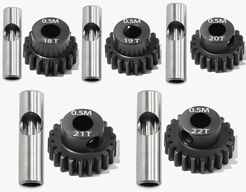 0.5M Pinion Gear 18T 19T 20T 21T 22T Hardened Steel 3.175mm Bore with 2.3mm Adapter Shaft, Gear for ARRMA 1/14 Typhon 1/16 Mojave 1/18 Granite, Losi 1/12, 0.5Mod Gear 13T-27T for HOBBYWING Motors - size: 18 19 20 21 22T, style: 5 Gears +5 Shafts Set