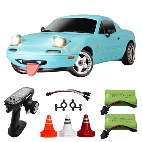 LD1804 1/18 RC Miata Drift Car with 2 Batteries (Blue) | LDRC Drift Car For Adults with ESP Gyro, Pop-up Lights, Blue - color: Miata Blue With 2 Batteries