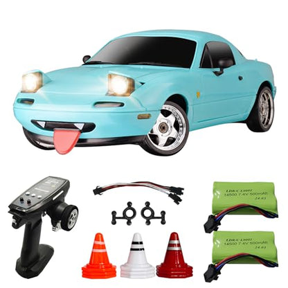 LD1804 1/18 RC Miata Drift Car with 2 Batteries (Blue) | LDRC Drift Car For Adults with ESP Gyro, Pop-up Lights, Blue - color: Miata Blue With 2 Batteries
