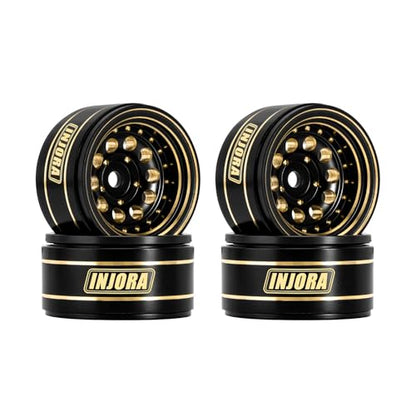 INJORA 1.0 Beadlock Wheel Rims Black Coating Brass Rims for 1/24 1/18 RC Crawler Car Axial SCX24 AX24 TRX4M FCX24, 39g(Black) - color: Black