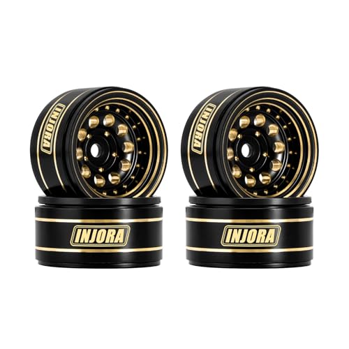INJORA 1.0 Beadlock Wheel Rims Black Coating Brass Rims for 1/24 1/18 RC Crawler Car Axial SCX24 AX24 TRX4M FCX24, 39g(Black) - color: Black