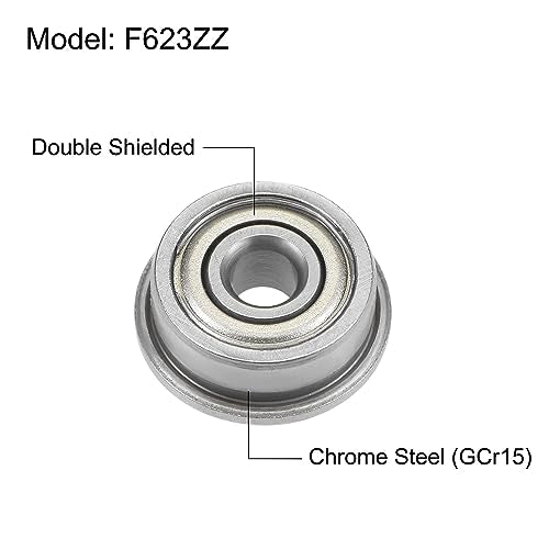 uxcell F623ZZ Flanged Ball Bearing 3x10x4mm Double Shielded Chrome Steel Flange Bearings, 20pcs - size: 3x10x4mm