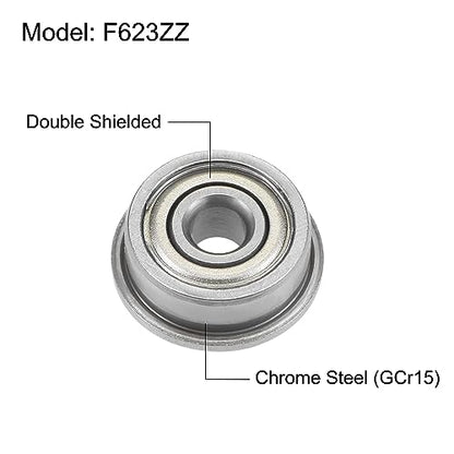 uxcell F623ZZ Flanged Ball Bearing 3x10x4mm Double Shielded Chrome Steel Flange Bearings, 20pcs - size: 3x10x4mm