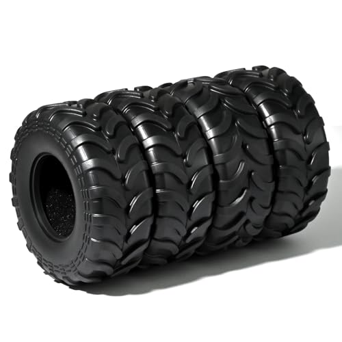 1.3" Tires for SCX24 & TRX4M 63.2 26.7mm RC Crawler Tires Upgrades with Foam Inserts Compatible with Traxxas Axial 1/18 1/24 Scale RC Cars Aggressive Mud Terrain Sticky Crawler Design - size: 1.3-66mm-rzt