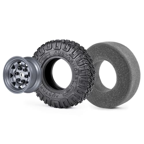 4PCS 1.55 inch Aluminum Beadlock Wheels Rim Rubber Tires Set 1.55inch Beadlock Wheel Rim Hub ＆ 85mm Rubber Tires Compatible with 1/10 RC Crawler Car Axial D90 TF2 Tamiya CC01 LC70 MST JIMNY