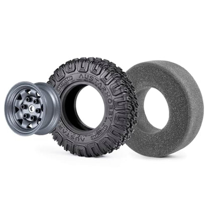 4PCS 1.55 inch Aluminum Beadlock Wheels Rim Rubber Tires Set 1.55inch Beadlock Wheel Rim Hub ＆ 85mm Rubber Tires Compatible with 1/10 RC Crawler Car Axial D90 TF2 Tamiya CC01 LC70 MST JIMNY