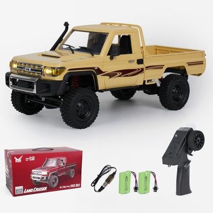 MN82 RC Rock Crawler, 2.4Ghz Toyota Remote Control Truck, 4WD 2 Speeds Switch RC Crawler Off-Road Pick-up with 2 Upgraded 1200mah Battery, 1/12 Scale Trucks (with Gift) - color: Yellow-1