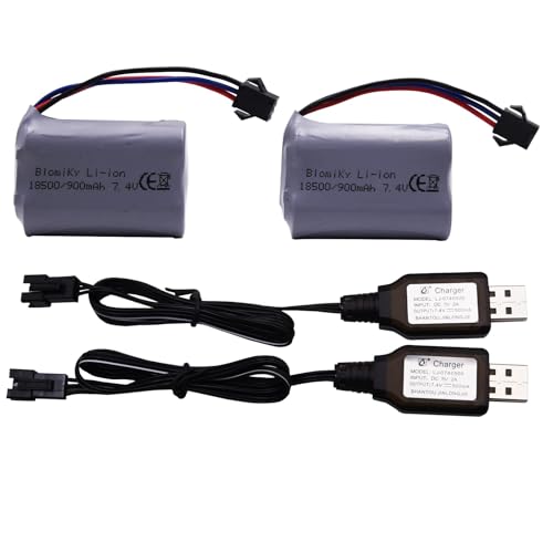 Blomiky 7.4V 900mAh SM-3P Plug Li-ion Rechargeable Battery and USB Cable Suitable for E341 G03082R Amphibous RC Cars / C82 and USB