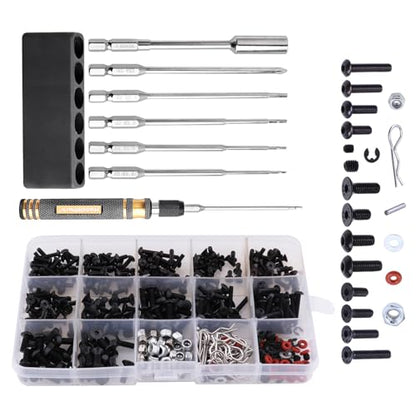 HobbyPark RC Car Screws Kit 530pcs & Tools Screw Driver Set 1/4 inch Hex Handle 1.27/1.5/2.0/2.5mm Hex Nut Driver 7mm Phillips Bit