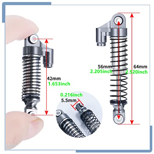 RC Shock Absorber 56mm Dampers, Titanium | Aluminum Alloy, Ajustable Shocks, For TRX4M Upgrades 1/18 Scale, RC Crawler Car, Accessories - color: Titanium