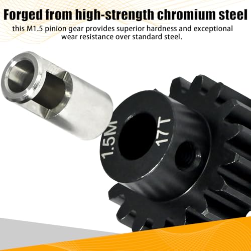 M1.5 17T Pinion Gear 8mm Bore with 8mm to 5mm Shaft Adapter Sleeve, Chromium Steel Motor Gear with Set Screw & Hex Key for Traxxas ARRMA Losi 1/5 1/8 RC Cars - size: 17T