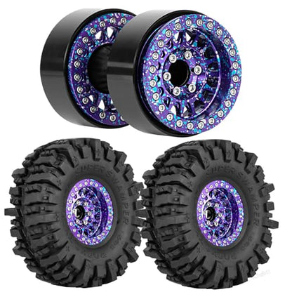 Aluminium RC 1.9" Beadlock Wheels Tires for 1/10 SCX10 90046 AXI03007 TRX4 TRX6 VS4-10 Gen7 Gen8 MST CFX D90 RC Crawler Car,Alloy 1.9 Rims Tires,Purple Colorful - color: Purple Colorful- (Rc 1.9" Tires)