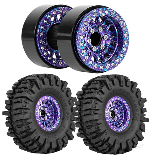 Aluminium RC 1.9" Beadlock Wheels Tires for 1/10 SCX10 90046 AXI03007 TRX4 TRX6 VS4-10 Gen7 Gen8 MST CFX D90 RC Crawler Car,Alloy 1.9 Rims Tires,Purple Colorful - color: Purple Colorful- (Rc 1.9" Tires)