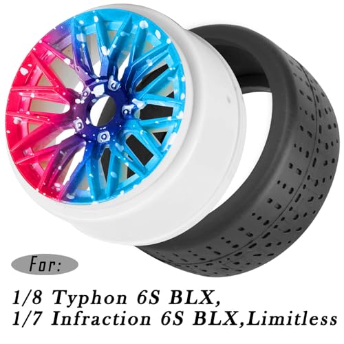 RC Rubber Wheels Tires for 1/8 Typhon 6S BLX,1/7 Infraction 6S BLX,Limitless,4PCS Highway Wheels Soft Tires Truck Tire Highway Tires,Colour - color: Colour(4pcs)