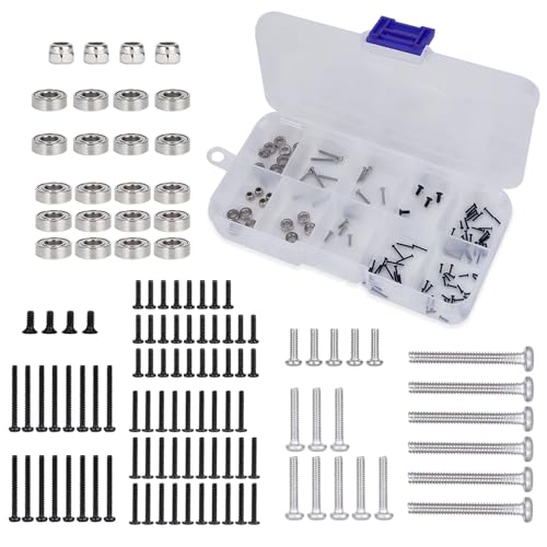 120PCS RC Screw Kit with Bearings for Axial SCX30, Stainless Steel M1 M1.4 M2 Hardware Set, Hex & Phillips Screws, Durable Upgrade Parts for 1/30 RC Crawler with Box