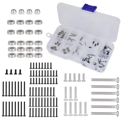 120PCS RC Screw Kit with Bearings for Axial SCX30, Stainless Steel M1 M1.4 M2 Hardware Set, Hex & Phillips Screws, Durable Upgrade Parts for 1/30 RC Crawler with Box