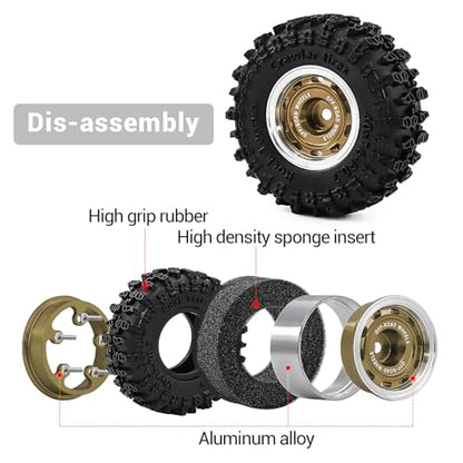 0.7" Beadlock Wheels and Tires Set for 1/30 Axial SCX30 RC Crawler – Upgrade Parts (Bronze-297) - color: Bronze-297