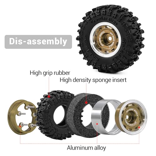 0.7" Beadlock Wheels and Tires Set for 1/30 Axial SCX30 RC Crawler – Upgrade Parts (Bronze-297) - color: Bronze-297