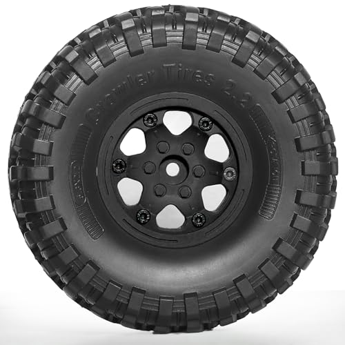 REDSPIDER 2.2 Beadlock Wheels and Tires（4pcs）Plastic wheels with lightweight design，All terrain tires.for 1:10 RC Axial SCX10 Canyon Trail 105Rims TRX4 TRX6(Black) - color: Black